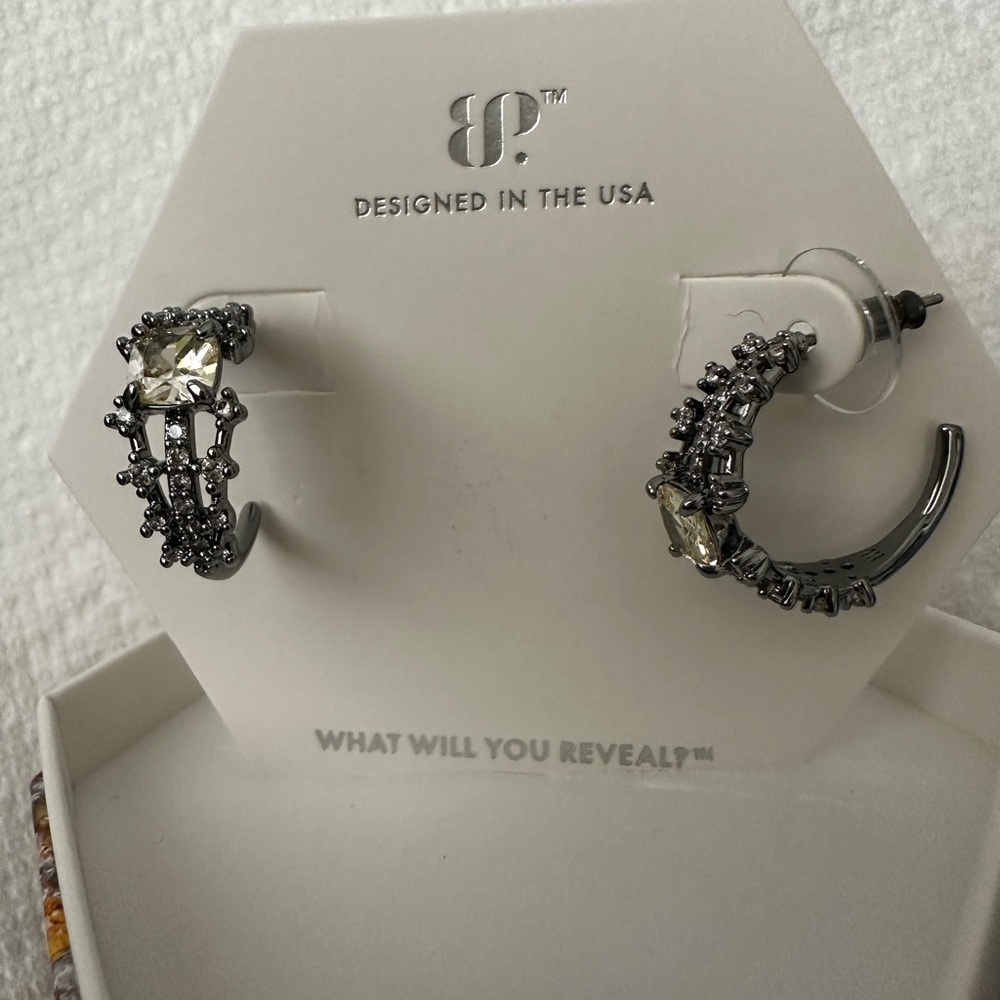 Bomb Party November 2025 Lab Created Citrine & CZ Earrings Hematite Plating NWT